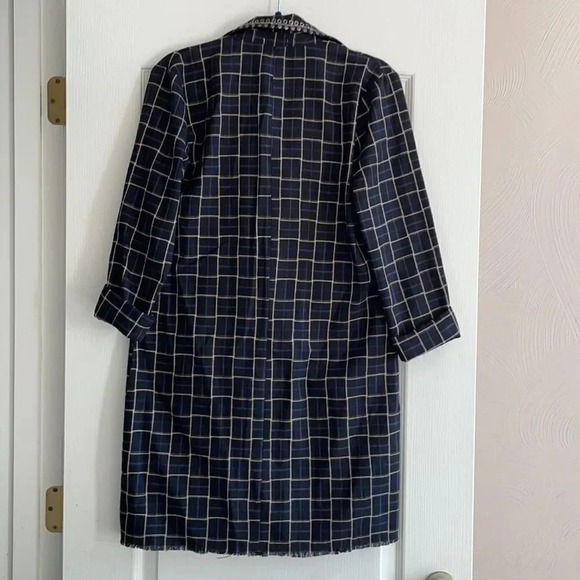 Gimmicks by BKE plaid embellished long jacket Blazer Navy Women’s size S - Picture 6 of 12
